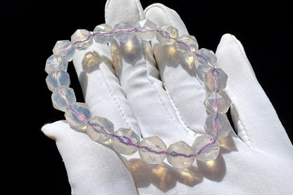 Natural Milky Lavender Moon Quartz Beaded Bracelet, Faceted Lavender Moon Quartz, 天然奶油体钻切切面紫玉晶手串