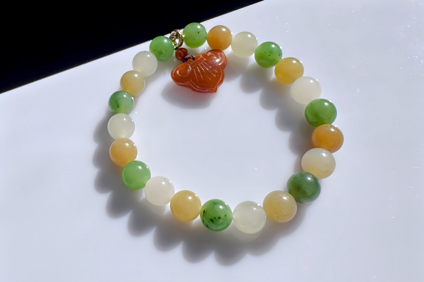 Natural High Grade Hetian Nephrite Beaded Bracelet, Multi-colored Nephrite Jade Bracelet, Nanhong Charm, 天然冰润高色阶和田玉多宝手串