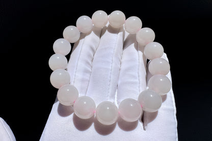 11mm Certified Natural Oufen Hetian Nephrite Bracelet, Icy Pink Hetian Nephrite Jade Beads Bracelet, 天然青海料藕粉和田玉圆珠手串