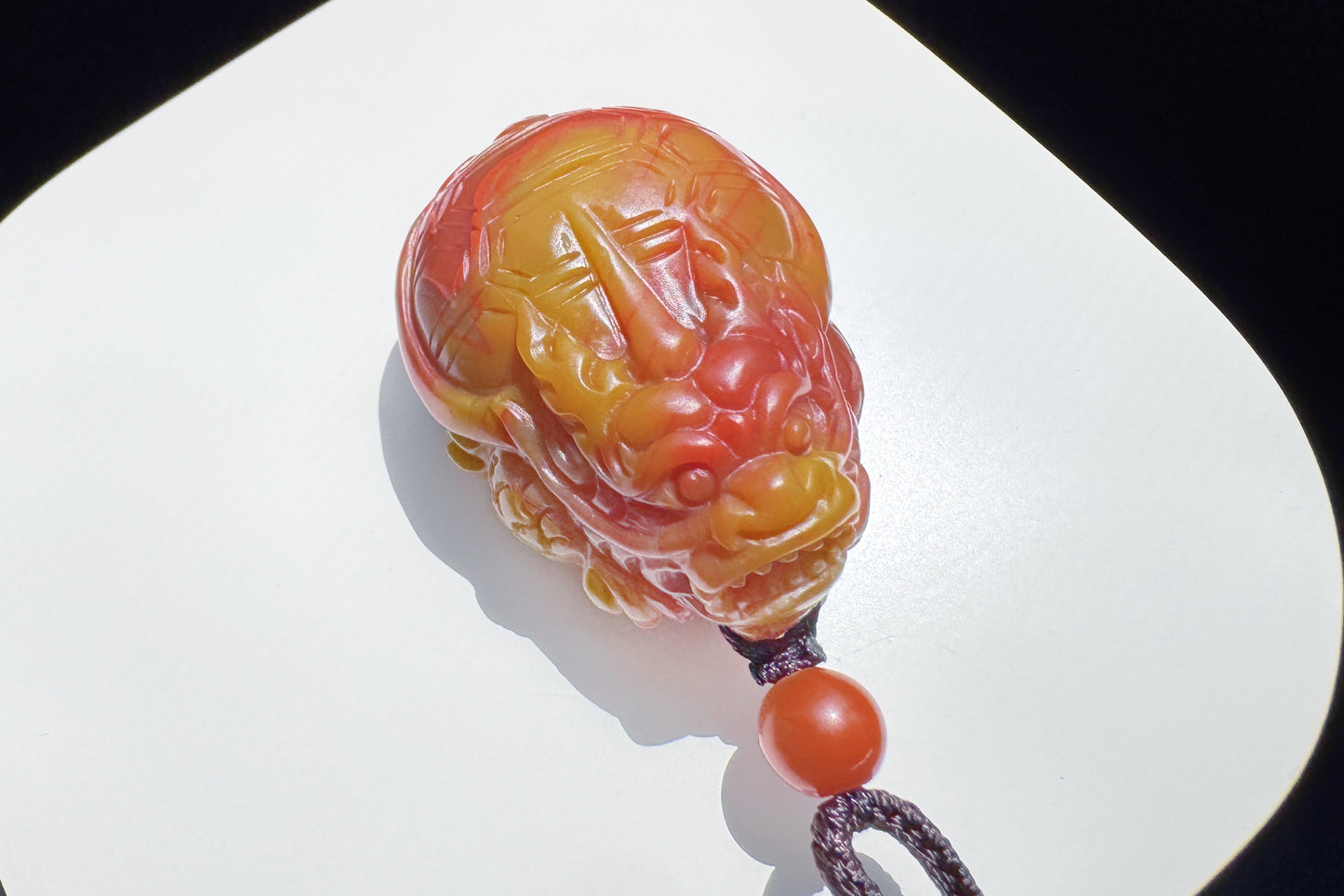 Certified High Grade Natural Nanhong Hand Carved Dragon Turtle Pendant, Yellow Nanhong Dragon Turtle Pendant, 天然黄皮包浆南红手工精雕龙龟吊坠