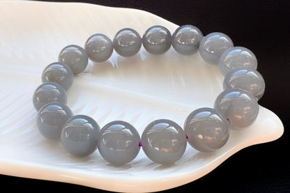 Certified Natural Smokey Gray Nephrite Jade Bracelet, Genuine Gray Nephrite Jade Bracelet, 天然青海料烟灰色软玉圆珠手串带证书