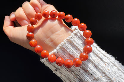 9mm Certified Natural Nanhong Agate Beads in Satin Polishing, Untreated Nanhong Agate Bracelet, 天然南红玛瑙哑光火焰玫瑰红手串