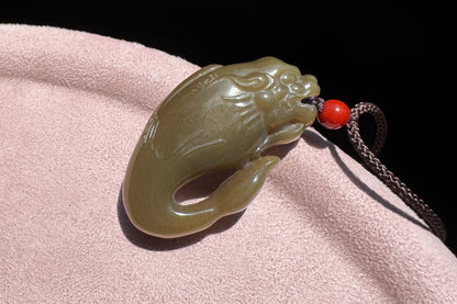 Certified Natural Dark Brown Sugar Hetian Nephrite Dragon Fish Pendant, Nephrite Jade Fish Turning Drago Pendant, Brown Jade, 天然糖玉鱼化龙吊坠深糖玉龙鱼吊坠