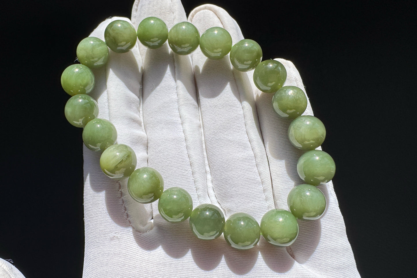 9mm Natural Dark Green Nephrite Beaded Bracelet, Untreated Chatoyancy Nephrite Jade Beads, 天然和田玉碧玉圆珠手串