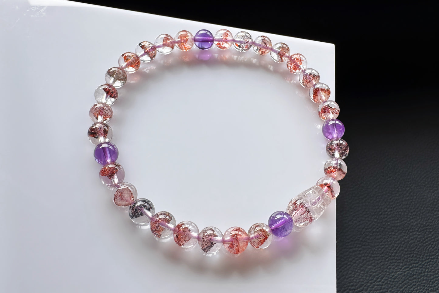 Rare Natural Pyramid Super Seven Beaded Bracelet with Super Seven Pixiu Charm, Top Grade Super Seven Bracelet, 天然招财金字塔超级七手串搭配超七貔貅