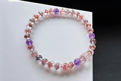 Rare Natural Pyramid Super Seven Beaded Bracelet with Super Seven Pixiu Charm, Top Grade Super Seven Bracelet, 天然招财金字塔超级七手串搭配超七貔貅