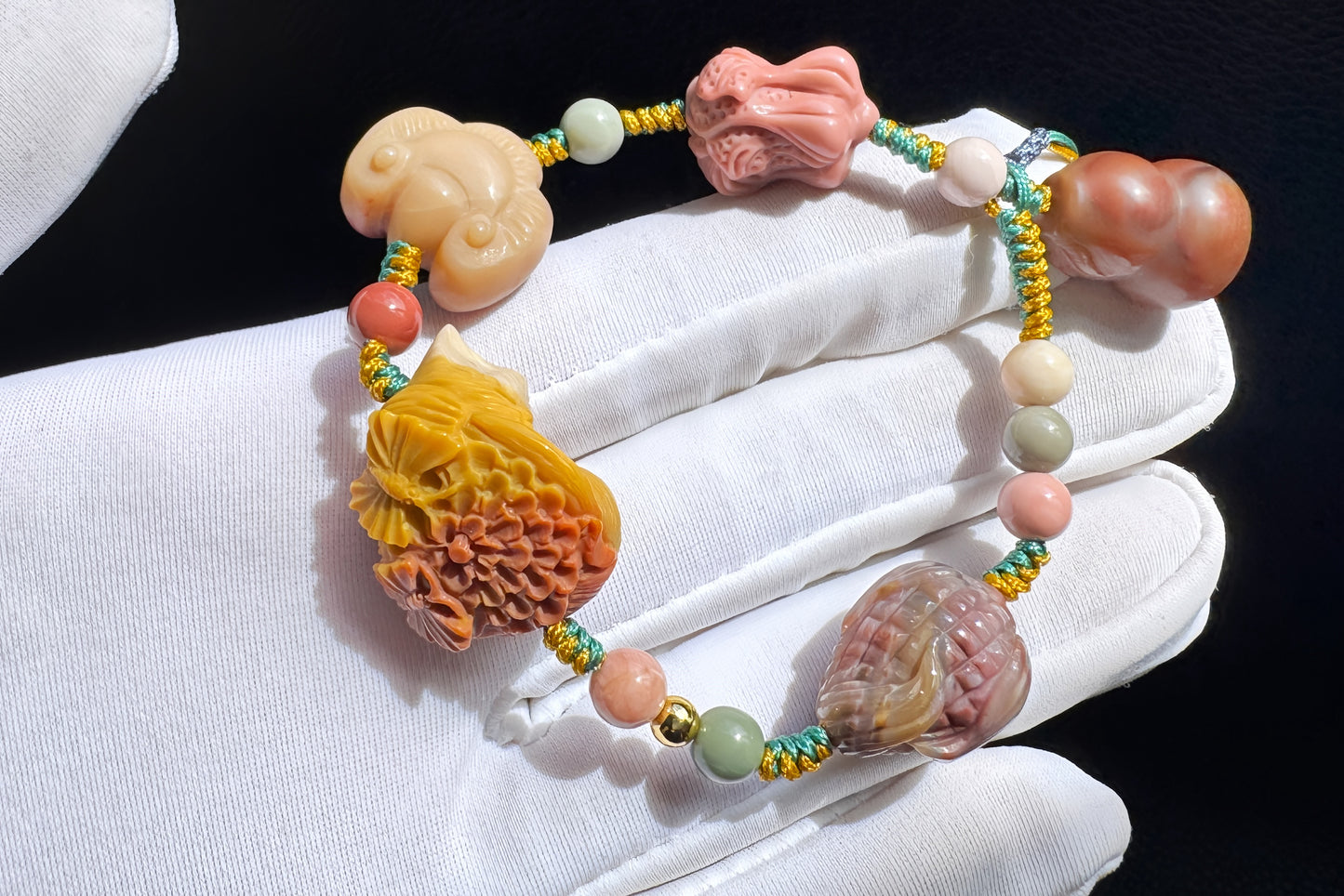 Natural Alashan Bracelet with Carved Alxa Onyx Charms, Hand Carved Top Grade Alashan Rocks, Handmade Alashan Bracelet, 天然全玉化阿拉善手工精雕配饰编绳手链