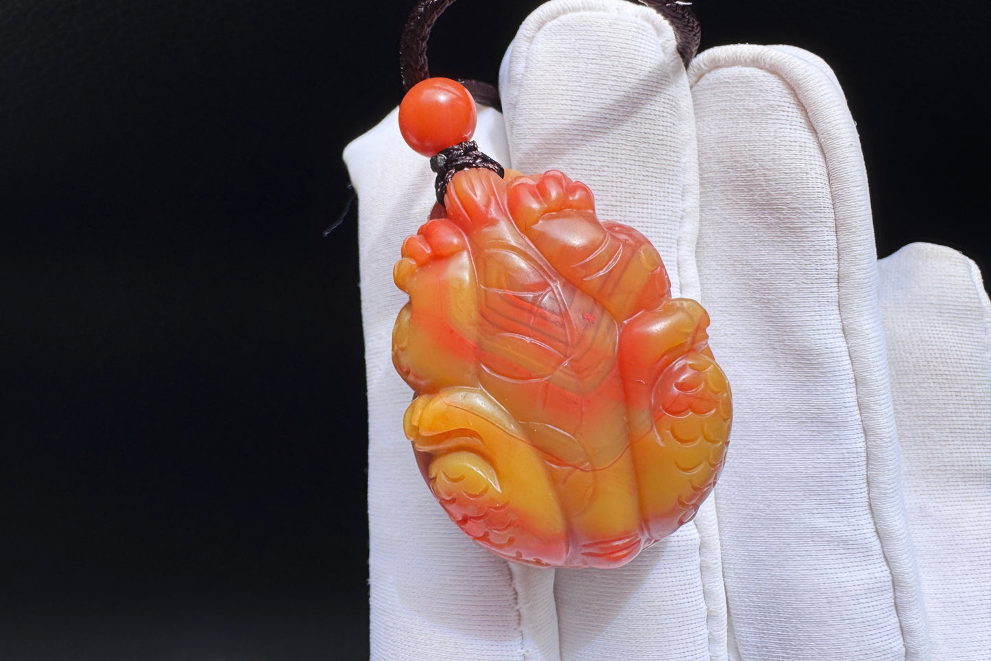 Certified High Grade Natural Nanhong Hand Carved Dragon Turtle Pendant, Yellow Nanhong Dragon Turtle Pendant, 天然黄皮包浆南红手工精雕龙龟吊坠
