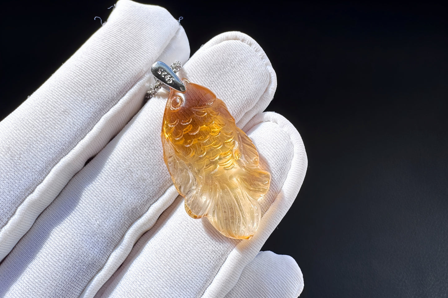 Certified Gem Grade Brazilian Citrine Hand Carved Fish Pendant, Citrine Fish Necklace, 天然极品巴西黄手工精雕小鱼吊坠