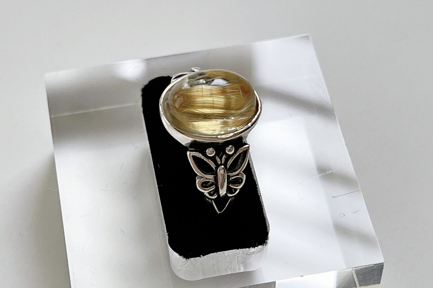 Top Grade Natural Golden Rutile Quartz Ring S925 Setting, Natural Golden Rutilated Quartz Ring, 天然钛晶板钛猫眼戒指925纯银戒托