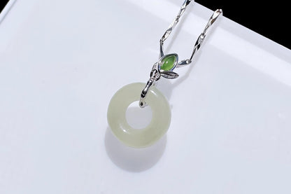 Small Natural White Nephrite Safe and Sound Pendant in S925 Silver Bamboo Shape Setting, White Green Nephrite Jade Pendant, 天然白玉平安无事牌竹节吊坠
