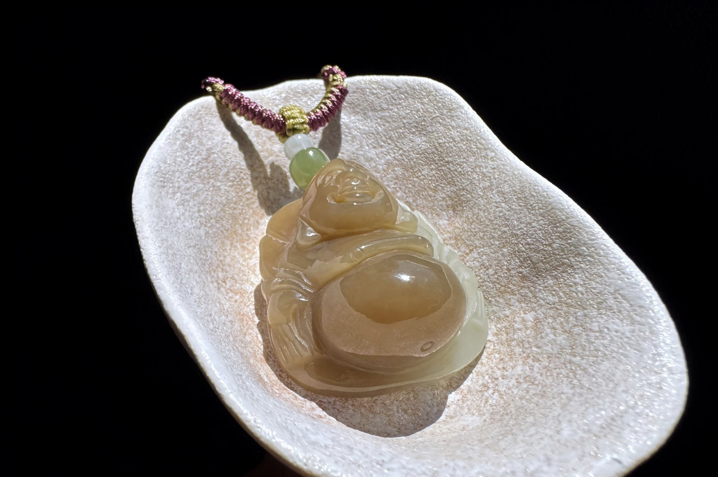 Certified High Grade Natural Nephrite Hand Carved Buddha Pendant, Brown Sugar and White Nephrite Jade Buddha, 天然高品质糖白玉手工雕刻笑佛吊坠