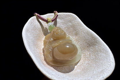 Certified High Grade Natural Nephrite Hand Carved Buddha Pendant, Brown Sugar and White Nephrite Jade Buddha, 天然高品质糖白玉手工雕刻笑佛吊坠