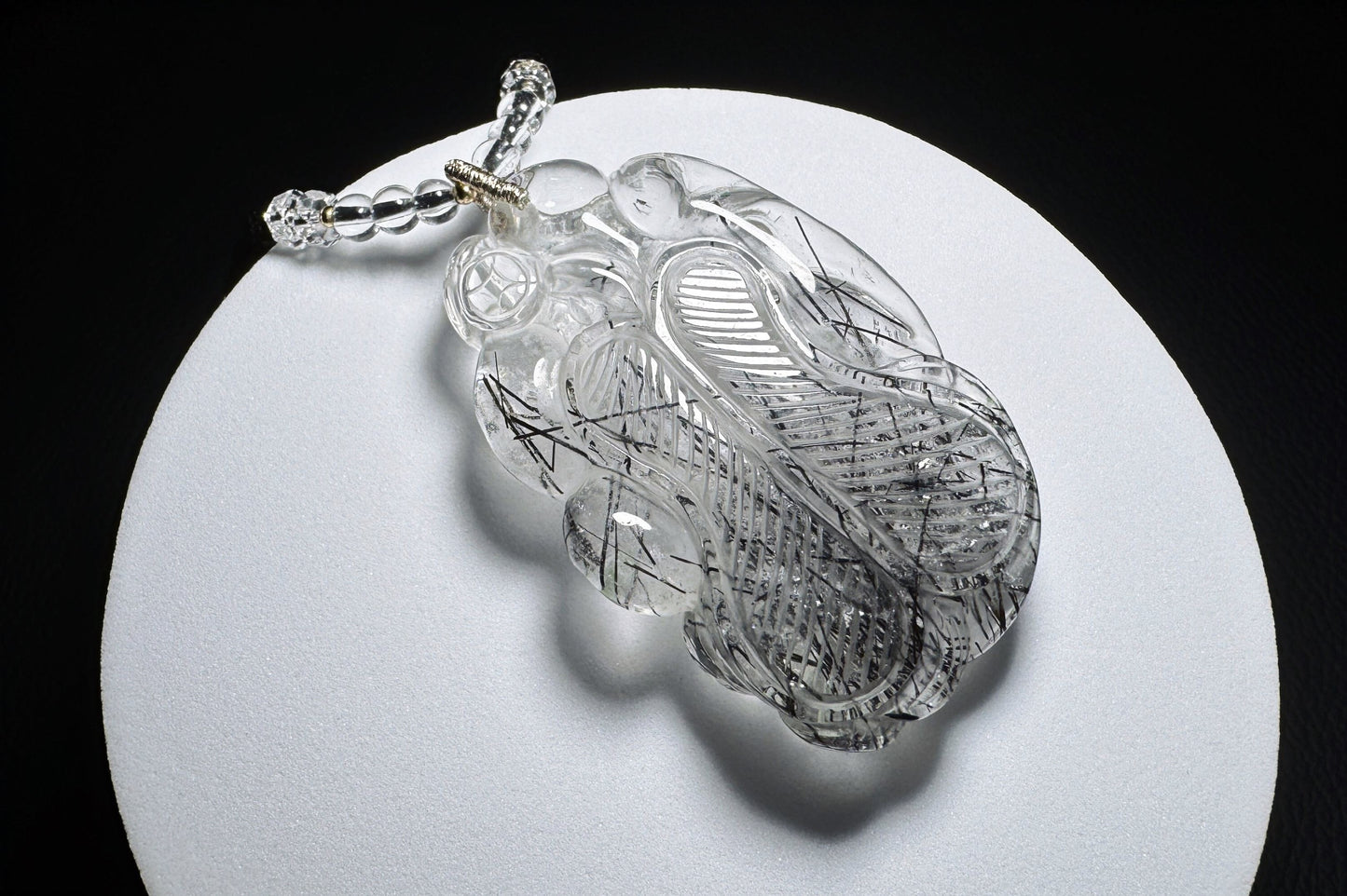 Natural Black Rutile Quartz Hand Carved Nine Tailed Fox Pendant, Black Rutilated Quartz Crystal Fox, 天然精品黑发晶手工雕刻九尾狐吊坠