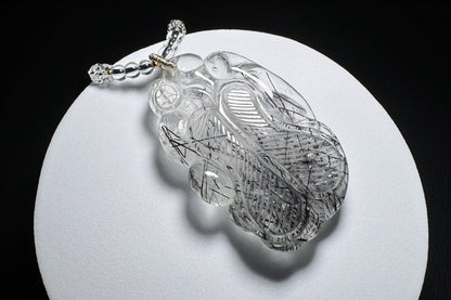 Natural Black Rutile Quartz Hand Carved Nine Tailed Fox Pendant, Black Rutilated Quartz Crystal Fox, 天然精品黑发晶手工雕刻九尾狐吊坠