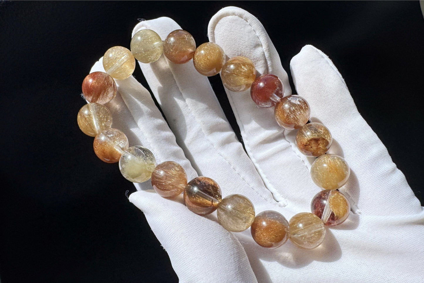 Genuine Multi-color Rutile Quartz Beaded Bracelet, Natural Untreated Cantoyancy Rutilated Quartz Bracelet, 天然巴西原色猫眼维纳斯金发晶顺发彩发晶圆珠手串