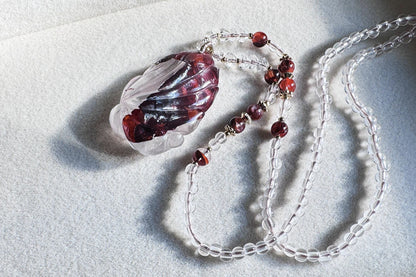 Natural Ox Blood Red Hematoid Quartz Hand Carved Fox Pendant, Ox Blood Red Hematoid Quartz Nine Tailed Fox Pendant, 天然牛血红胶花闪片九尾狐吊坠