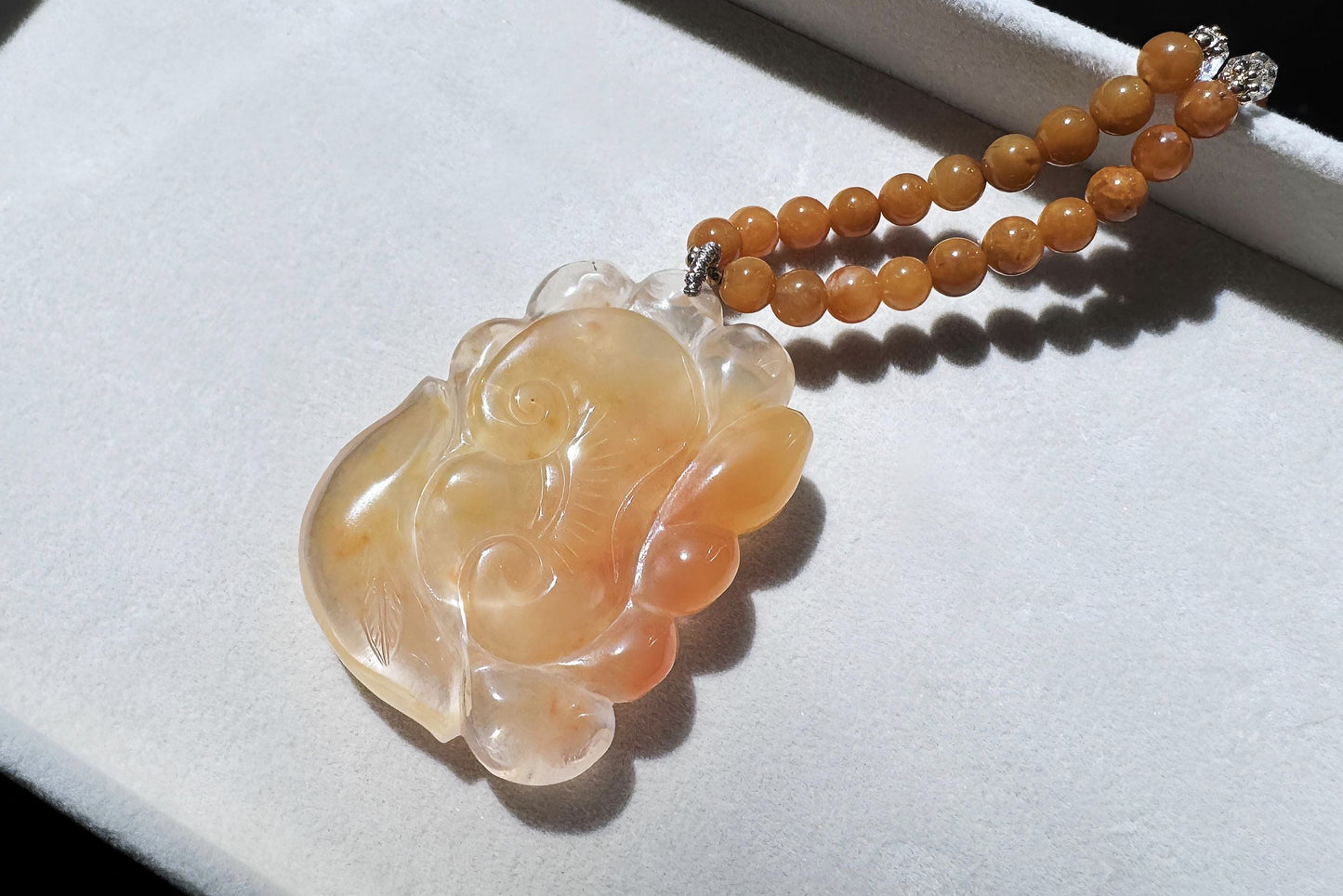 Top Grade Natural Yellow Rabbit Hair Quartz Hand Carved Nine Tailed Fox Pendant Necklace, 天然精品黄兔毛水晶手工精雕九尾狐吊坠