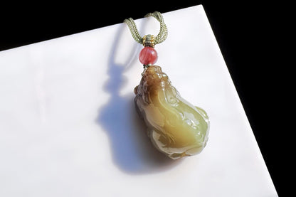 Certified Natural Brown Sugar Nephrite Hand Carved Pixiu Pendant, Nephrite Jade Pixiu, Good Luck Jade Necklace, 天然糖青玉手工雕刻貔貅吊坠