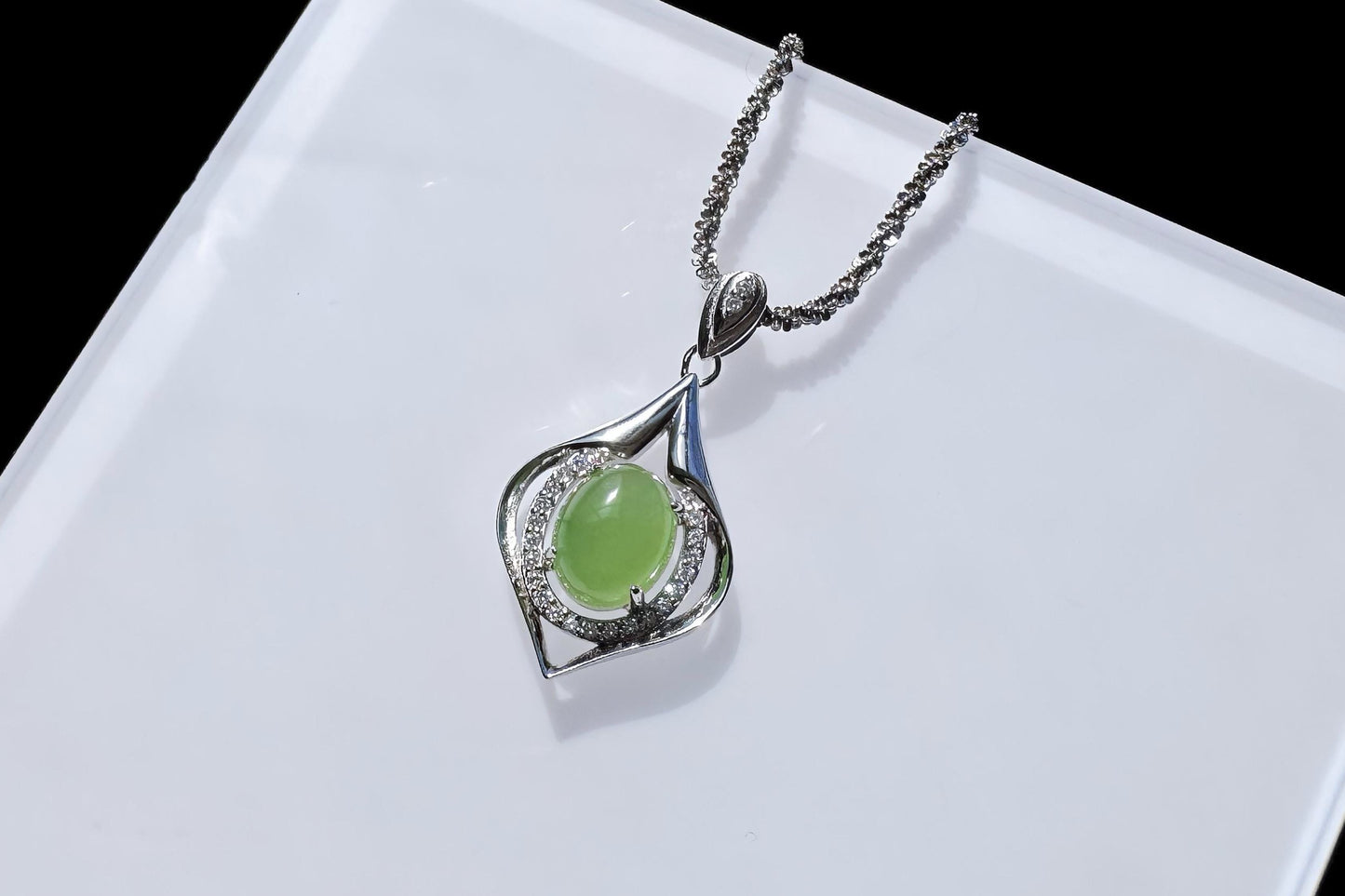 High Grade Natural Green Nephrite In S925 Sterling Silver Setting, Green Nephrite Silver  Pendant, 天然碧玉S925银吊坠