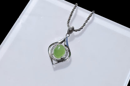 High Grade Natural Green Nephrite In S925 Sterling Silver Setting, Green Nephrite Silver  Pendant, 天然碧玉S925银吊坠
