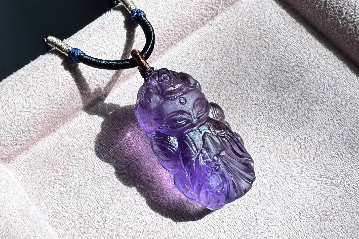 Certified Top Grade Natural Brazilian Amethyst Hand Carved Fox Spirit Pendant, Deep Purple Amethyst Fox Necklace, 天然浓郁巴西紫水晶手工精雕狐仙吊坠
