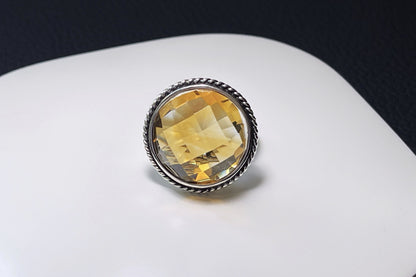 Certified Natural Gem Grade Brazilian Citrine In S925 Setting, Top Grade Large Citrine Ring, 天然巴西黄水晶戒面级暴力黄镶嵌S925银戒指