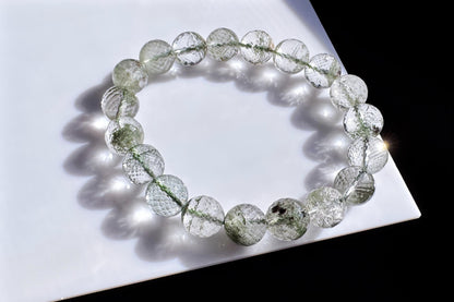 Natural Brazilian Green Phantom Quartz Beaded Bracelet, Natural Green Phantom Crystal Faceted Beads, 天然巴西满天星绿幽灵水晶刻面珠手串