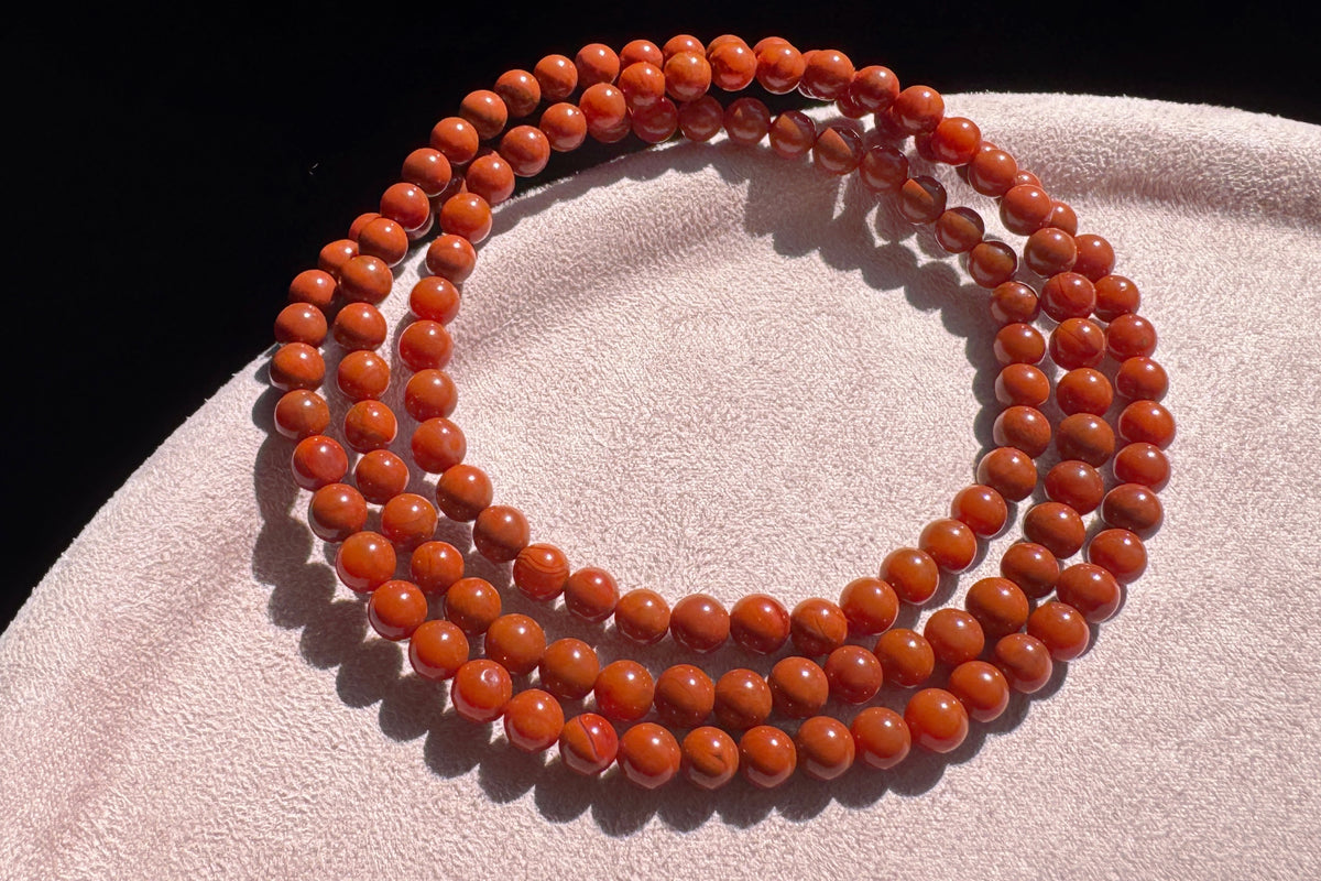 Natural Nanhong South Red Agate Beaded Four Wraps Bracelet, Unheated Sichuan Nanhong, 天然川料南红玛瑙多圈手串