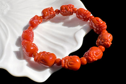 Certified Natural Untreated Nanhong Agate Bracelet, Carved Southern Red Agate PiXiu Bead Bracelet, Nanhong PiXiu, 天然无烤满色满肉凉山南红雕刻貔貅手串