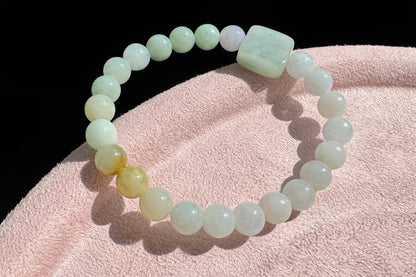 Natural Grade A Jadeite Jade Multi-Colors Bracelet, Jadeite Jade Beaded Bracelet, 天然A货翡翠多彩玉珠手串搭配翡翠无事牌