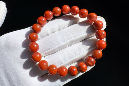 9mm Certified Natural Nanhong Agate Beads in Satin Polishing, Untreated Nanhong Agate Bracelet, 天然南红玛瑙哑光火焰玫瑰红手串