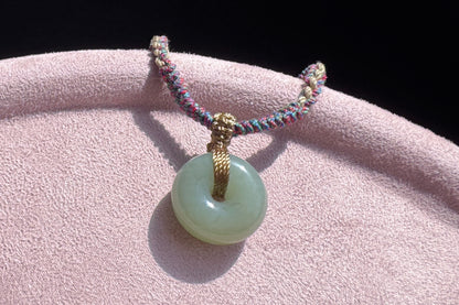 Natural Hetian Nephrite Jade Peace Buckle Pendant, Jade Peace Buckle Necklace, 天然和田玉平安扣面包扣吊坠