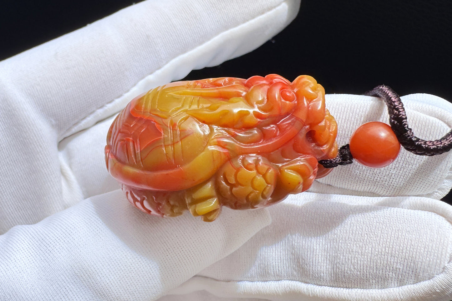 Certified High Grade Natural Nanhong Hand Carved Dragon Turtle Pendant, Yellow Nanhong Dragon Turtle Pendant, 天然黄皮包浆南红手工精雕龙龟吊坠