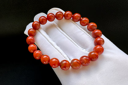 9mm Certified Natural Nanhong Agate Beads in Satin Polishing, Untreated Nanhong Agate Bracelet, 天然南红玛瑙哑光火焰玫瑰红手串