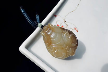 High Grade Natural Hetian Nephrite Hand Carved Dragon Turtle Pendant, Brown Sugar Nephrite Jade Dragon Turtle Pendant, 天然精品手工精雕糖白玉龙龟吊坠