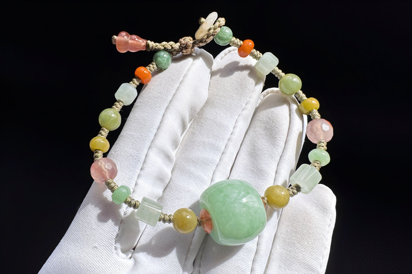 Natural Green Jadeite Jade Hand Braided Bracelet, Grade A Jade Beads in Multi-colors, Jade Bracelet, Jade Lu Lu Tong, 天然A货果绿色翡翠路路通配多宝翡翠珠手编手链