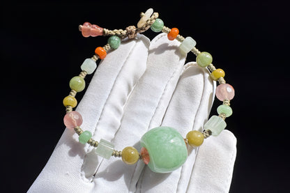 Natural Green Jadeite Jade Hand Braided Bracelet, Grade A Jade Beads in Multi-colors, Jade Bracelet, Jade Lu Lu Tong, 天然A货果绿色翡翠路路通配多宝翡翠珠手编手链