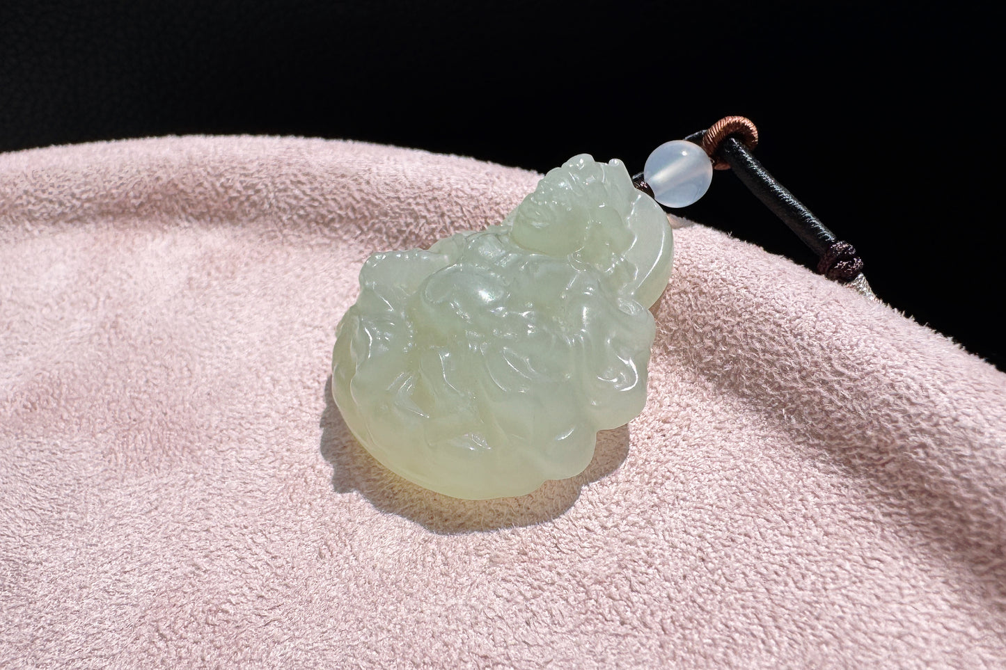 Certified Natural Icy Hetian Nephrite Mahakala Pendant, Carved Sunny Lake Green Nephrite Jade Pendant, 天然冰底晴水料和田玉大黑天吊坠