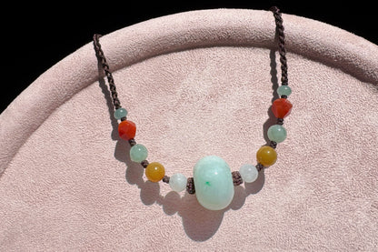 Certified Natural Grade A Jadeite Jade Hand Braided Adjustable Necklace, Jadeite Jade Necklace, 保真天然A货翡翠厚装路路通手编锁骨链项链