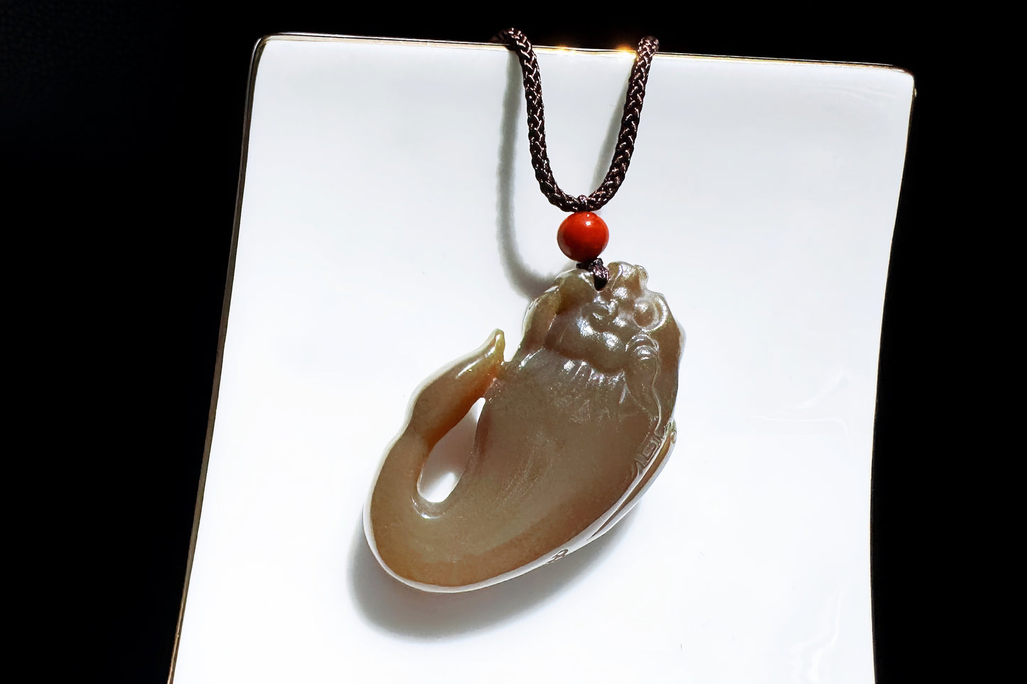 Certified Natural Dark Brown Sugar Hetian Nephrite Dragon Fish Pendant, Nephrite Jade Fish Turning Drago Pendant, Brown Jade, 天然糖玉鱼化龙吊坠深糖玉龙鱼吊坠