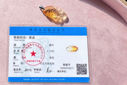 Certified Gem Grade Brazilian Citrine Hand Carved Fish Pendant, Citrine Fish Necklace, 天然极品巴西黄手工精雕小鱼吊坠