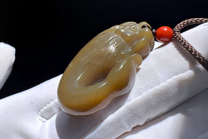 Certified Natural Dark Brown Sugar Hetian Nephrite Dragon Fish Pendant, Nephrite Jade Fish Turning Drago Pendant, Brown Jade, 天然糖玉鱼化龙吊坠深糖玉龙鱼吊坠