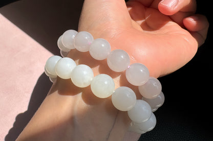 11mm Certified Natural Oufen Hetian Nephrite Bracelet, Icy Pink Hetian Nephrite Jade Beads Bracelet, 天然青海料藕粉和田玉圆珠手串
