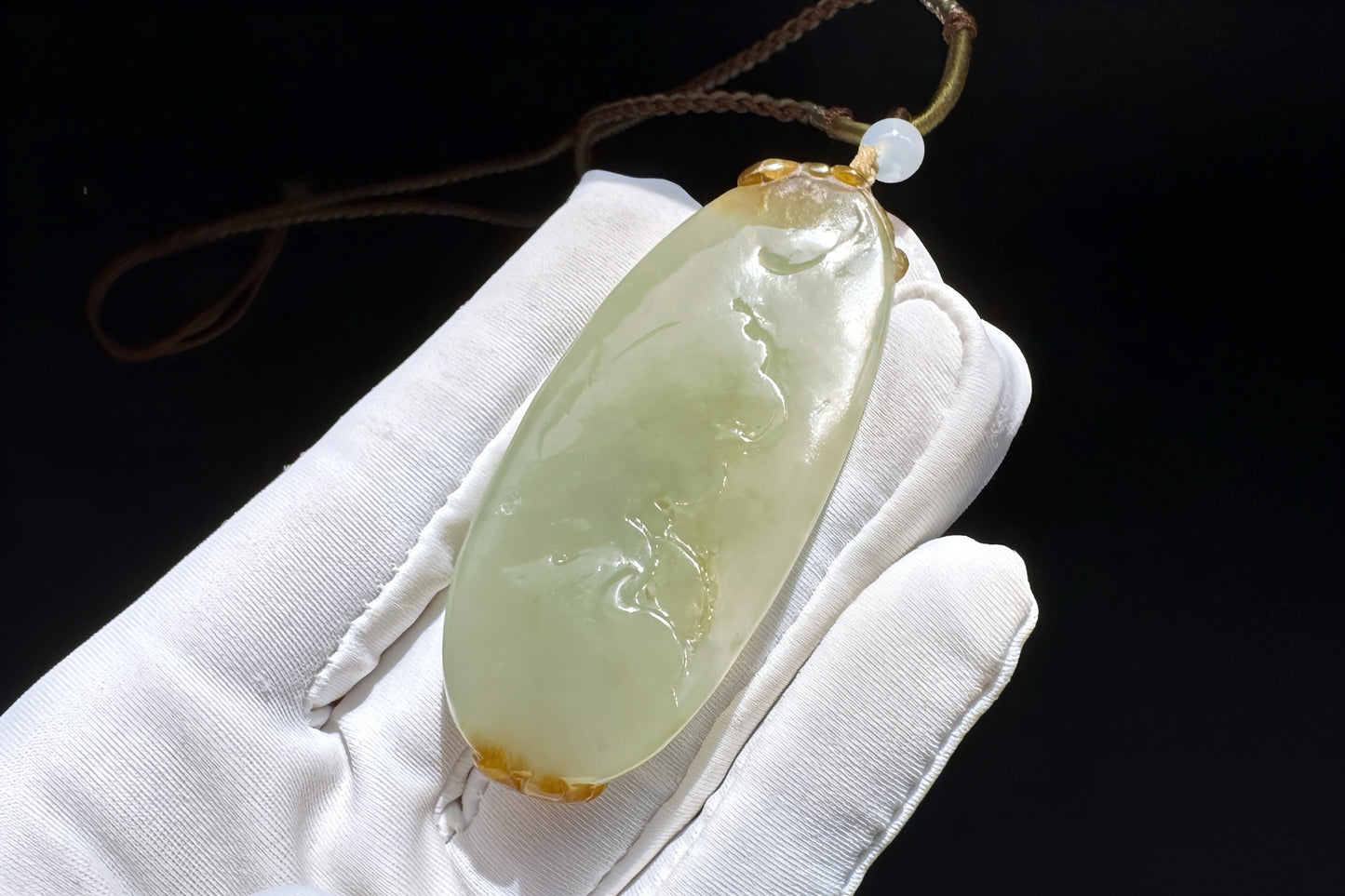 Certified Natural Hetian Sugar Brown Nephrite Hand Carved Koi Fish and Lotus Glower Pendant, 天然糖青白玉手工雕刻鱼戏荷莲吊坠天地糖