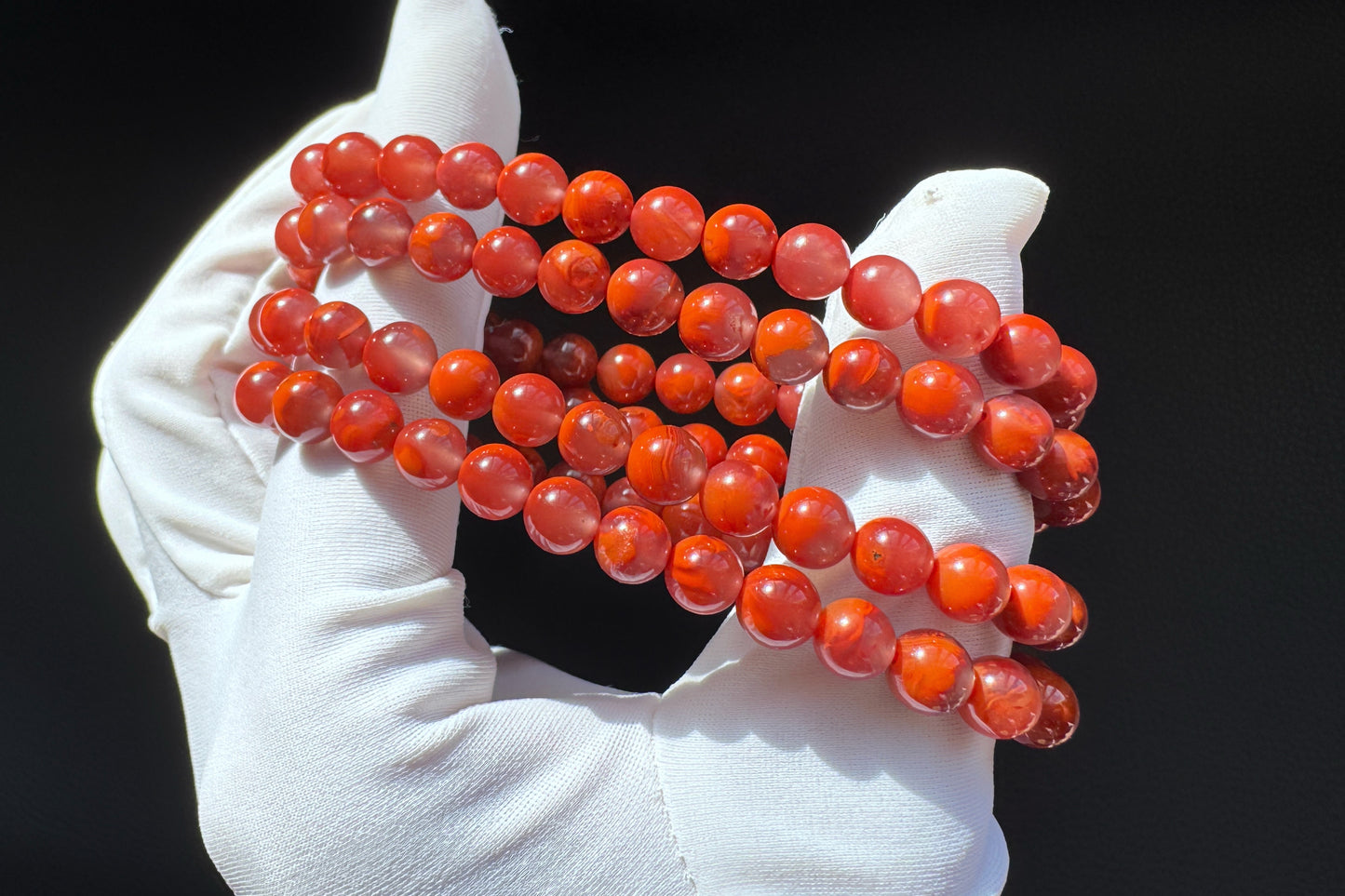Certified Natural Nanhong Agate Bracelet, Nanhong Bracelet, Untreated Nanhong Agate Beads Jelly Like Texture, 天然南红玛瑙火焰纹圆珠多圈手串