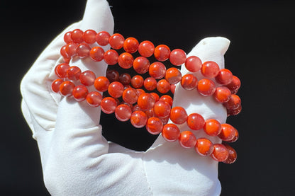 Certified Natural Nanhong Agate Bracelet, Nanhong Bracelet, Untreated Nanhong Agate Beads Jelly Like Texture, 天然南红玛瑙火焰纹圆珠多圈手串