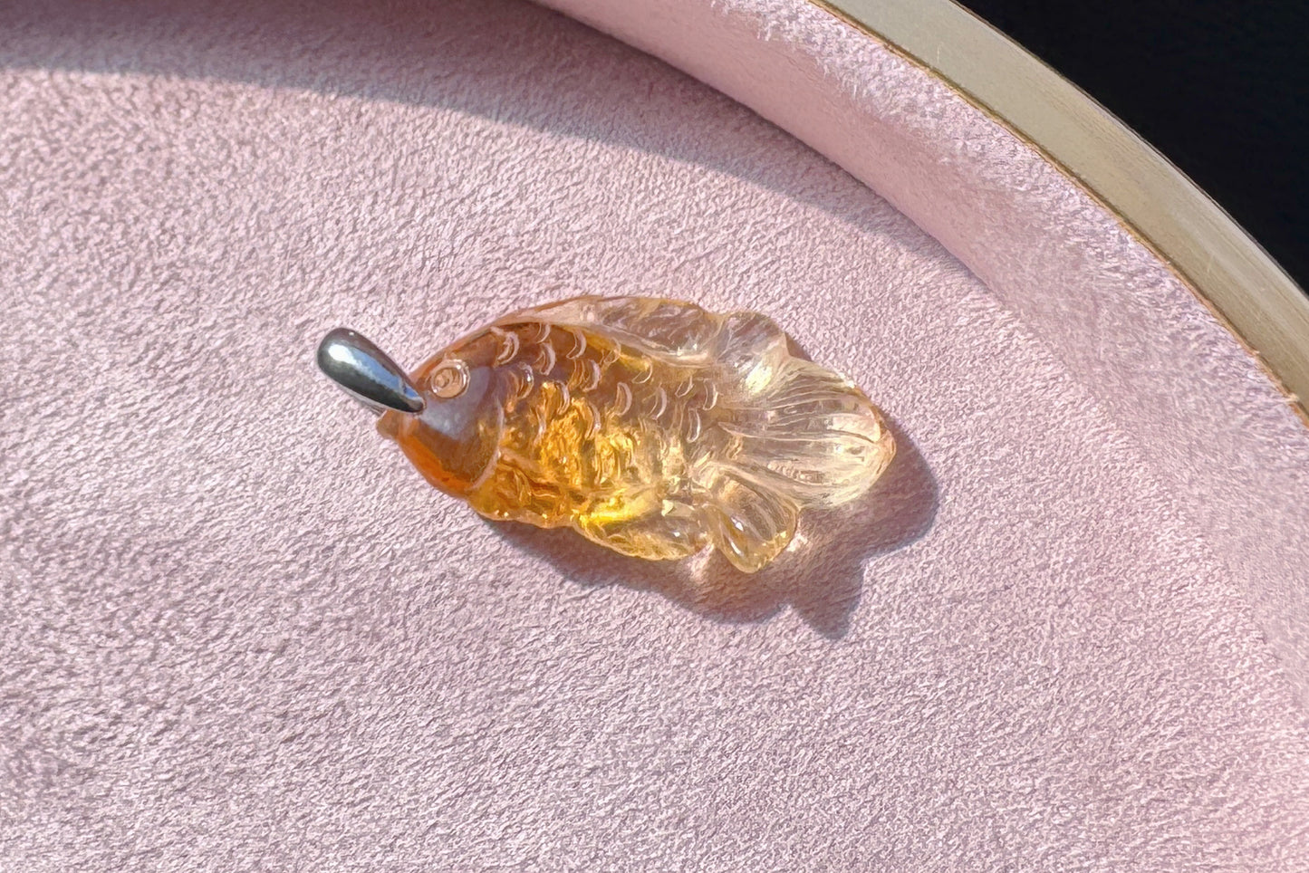 Certified Gem Grade Brazilian Citrine Hand Carved Fish Pendant, Citrine Fish Necklace, 天然极品巴西黄手工精雕小鱼吊坠