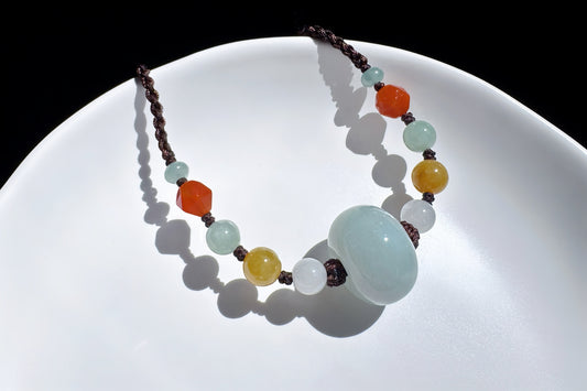 Certified Natural Grade A Jadeite Jade Hand Braided Adjustable Necklace, Jadeite Jade Necklace, 保真天然A货翡翠厚装路路通手编锁骨链项链
