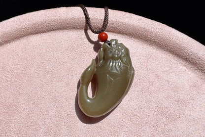 Certified Natural Dark Brown Sugar Hetian Nephrite Dragon Fish Pendant, Nephrite Jade Fish Turning Drago Pendant, Brown Jade, 天然糖玉鱼化龙吊坠深糖玉龙鱼吊坠
